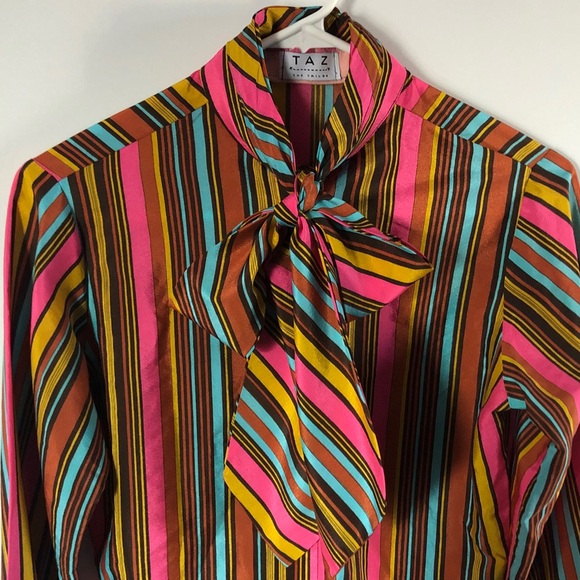 Striped Multicolor Blouse with Bow Tie - Picture 3 of 5